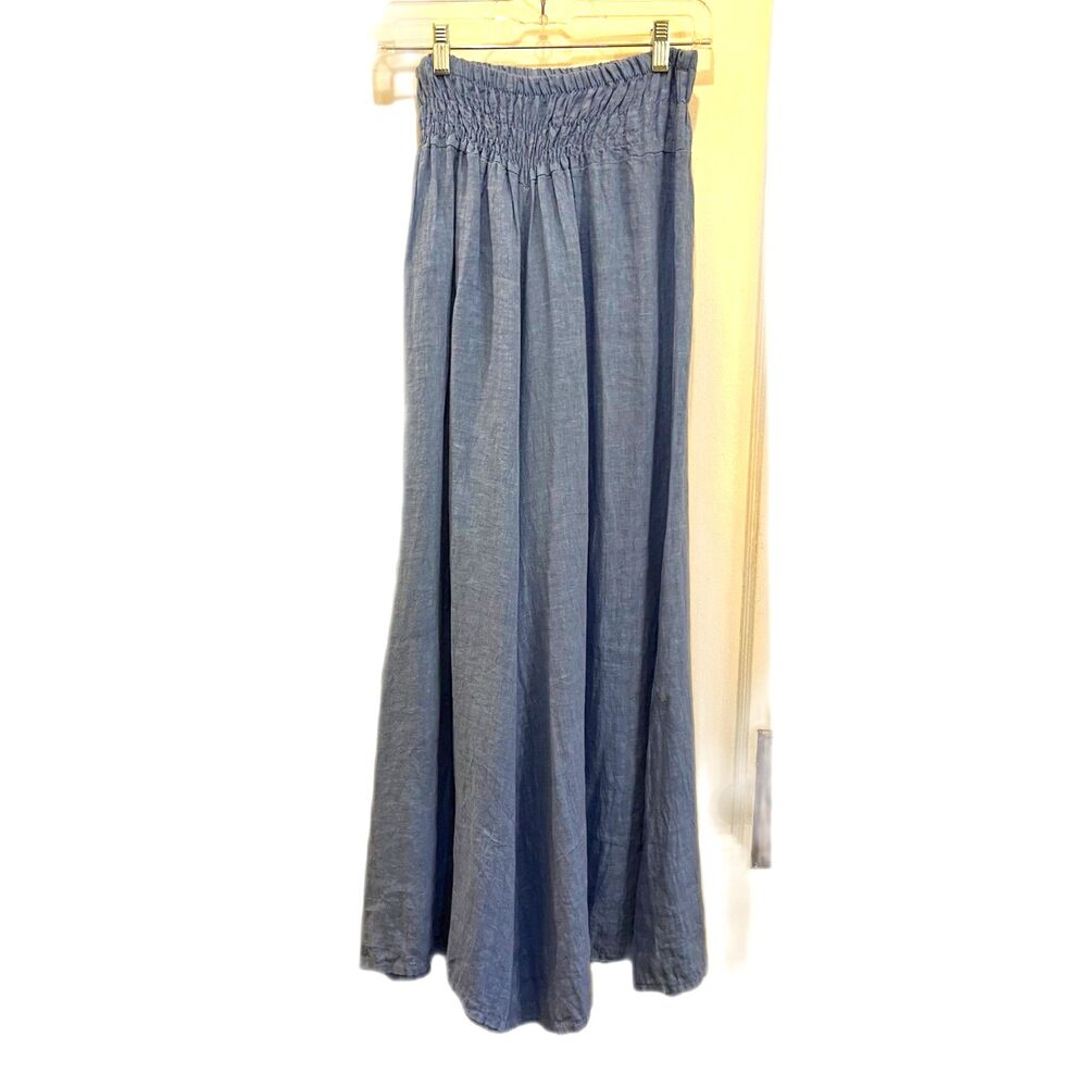 Made In Italy Blue 100% Linen Wide Leg Pants Trousers Women's Size Small - Picture 2 of 12